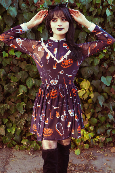 Pumpkins Print Lace Strap Dress - Vera's Eyecandy